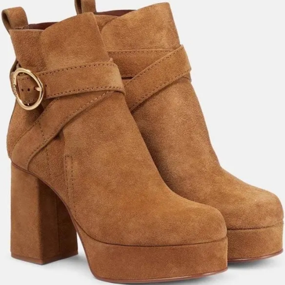 See By Chloé Lyna Brown Suede Ankle Boots NWT Sz 40